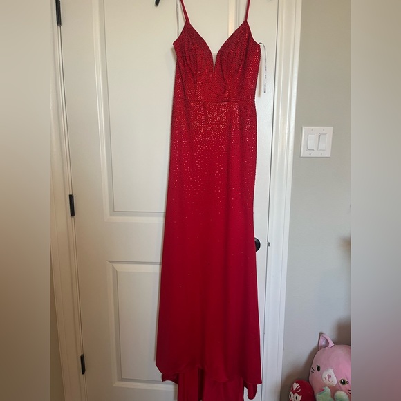 Camille La Vie Red Sparkly Prom Dress - Picture 2 of 7